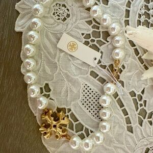 Tory Burch Gold and White Pearl Necklace